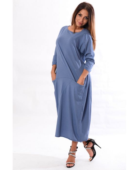 ROBE MI-LONGUE BLEU 8127