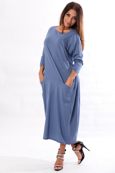 ROBE MI-LONGUE BLEU 8127