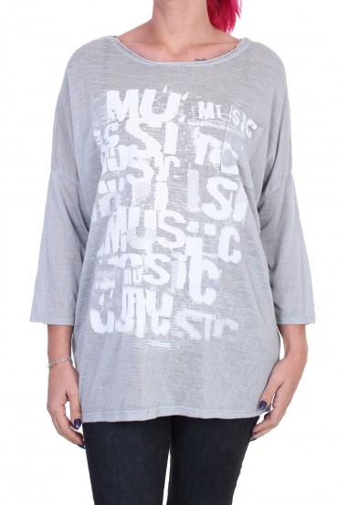 PULL LONG FLOCAGE ECRITURE GRIS 5407