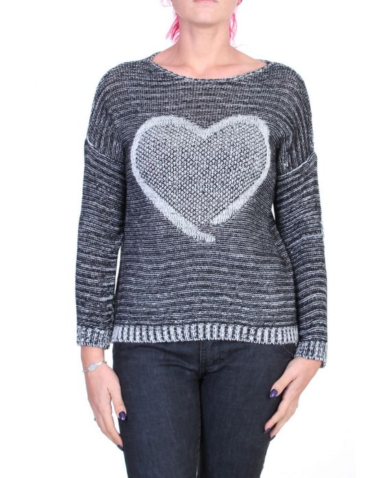 PULLOVER MAILLE CHINEE COEUR NOIR P3009