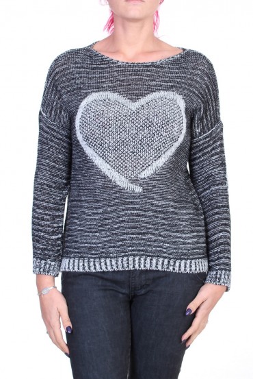 PULLOVER MAILLE CHINEE COEUR NOIR P3009