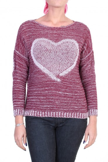 PULLOVER MAILLE CHINEE COEUR BORDEAUX P3009