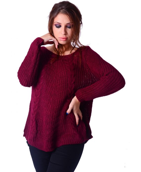 PULL MAILLE TORSADE BORDEAUX P3024