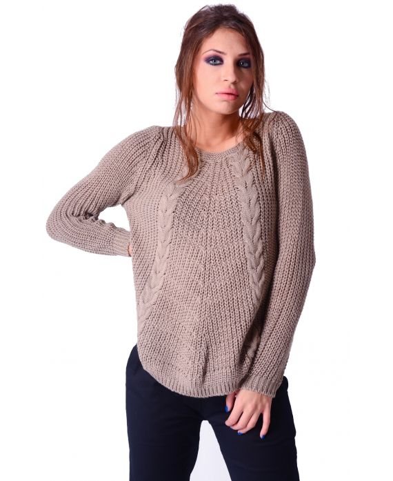 PULL MAILLE TORSADE BEIGE P3024