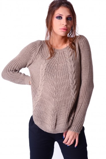 PULL MAILLE TORSADE BEIGE P3024