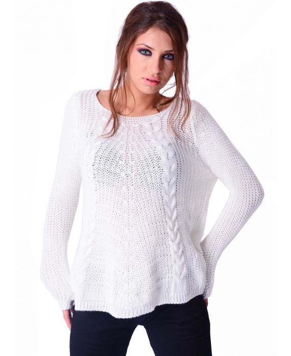 PULL MAILLE TORSADE ECRU P3024