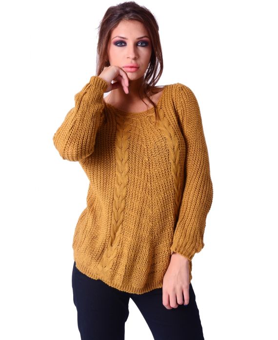 PULL MAILLE TORSADE MOUTARDE P3024
