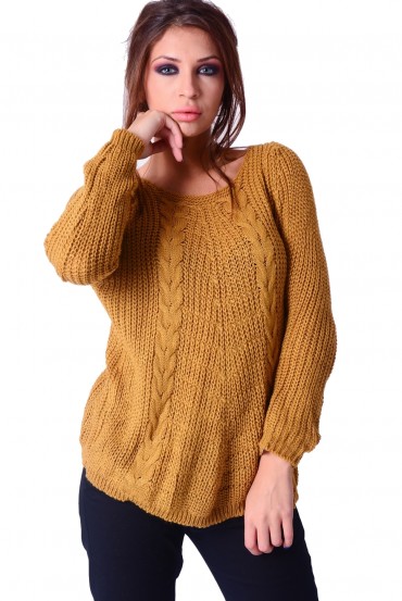 PULL MAILLE TORSADE MOUTARDE P3024
