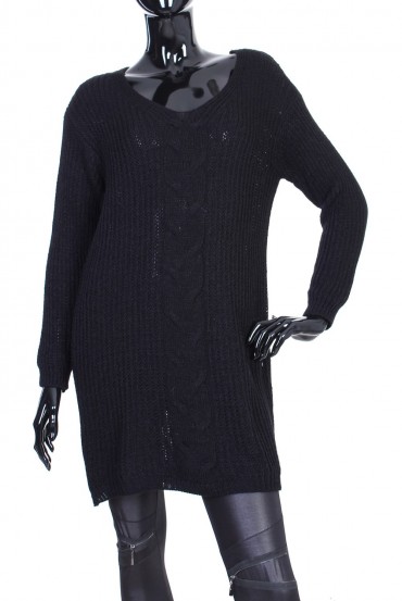 PULL TUNIQUE TORSADE NOIR P3027