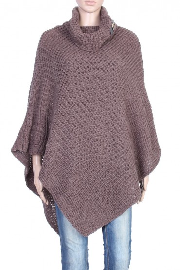 CAPE PONCHO MAILLE TAUPE P3026