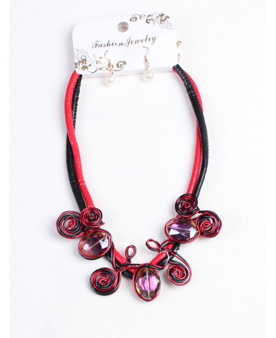 COLLIER + BOUCLES D'OREILLES 160034 ROUGE