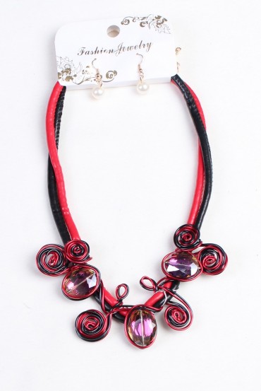 COLLIER + BOUCLES D'OREILLES 160034 ROUGE