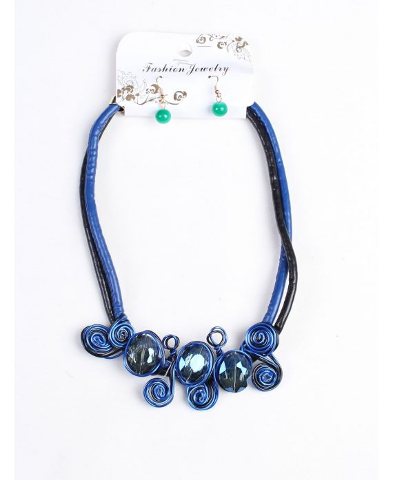 COLLIER + BOUCLES D'OREILLES 160033 BLEU