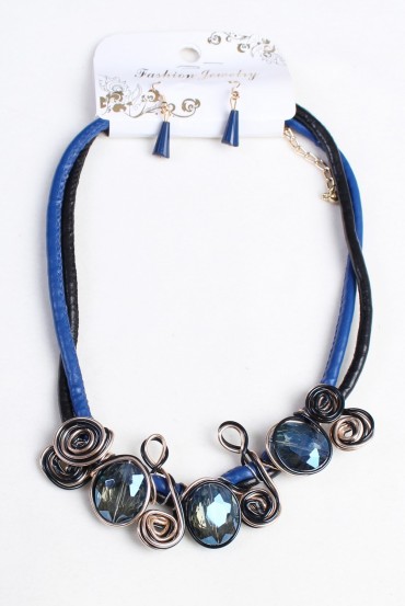 COLLIER + BOUCLES D'OREILLES 160034 BLEU
