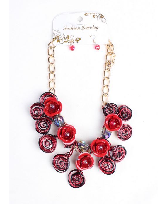 COLLIER + BOUCLES D'OREILLES 160032 ROUGE