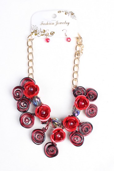 COLLIER + BOUCLES D'OREILLES 160032 ROUGE