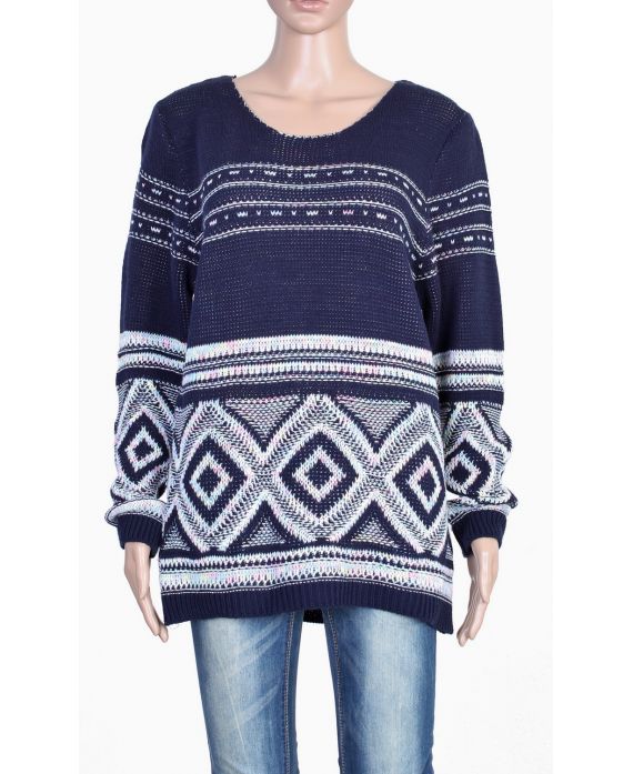 PULLOVER MAILLE COLOREE MARINE P3015