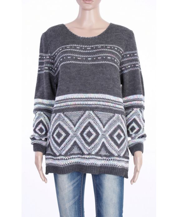 PULLOVER MAILLE COLOREE GRIS P3015