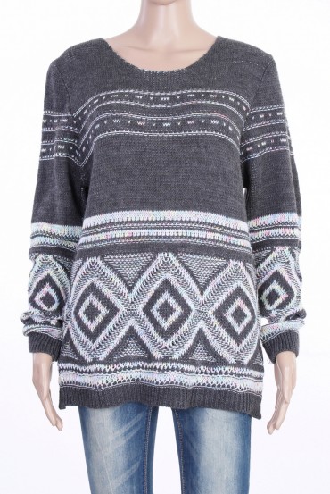 PULLOVER MAILLE COLOREE GRIS P3015