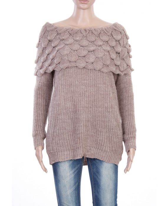 PULL MOHAIR COL TOMBANT BEIGE P3036