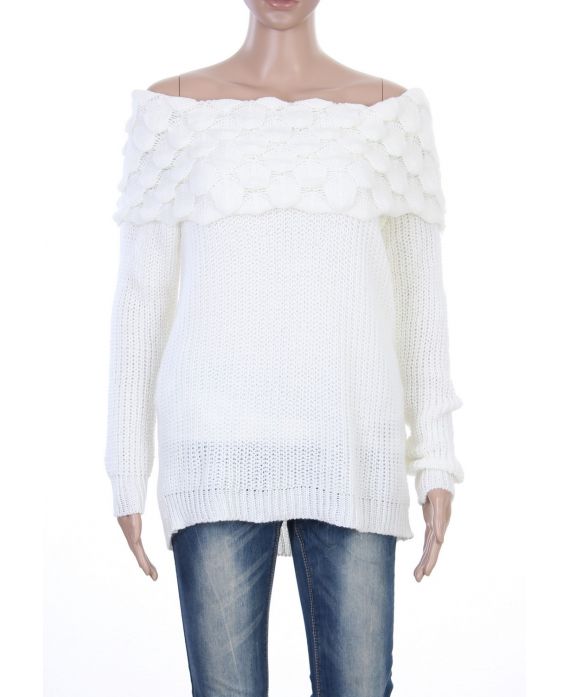 PULL MOHAIR COL TOMBANT BLANC P3036