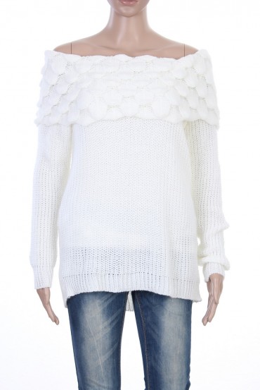 PULL MOHAIR COL TOMBANT BLANC P3036