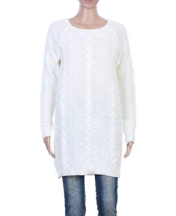PULLOVER TUNIKA ZOPFMUSTER WEIß P3037