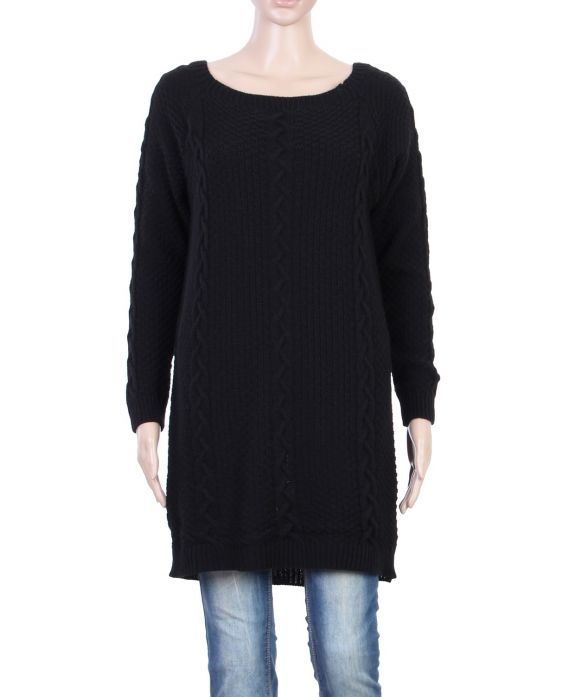 PULL TUNIQUE TORSADE NOIR P3037