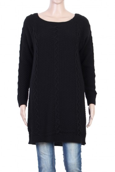 PULL TUNIQUE TORSADE NOIR P3037