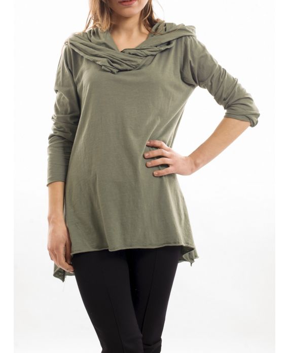 T-SHIRT CAPUCHE VERT MILITAIRE S7029
