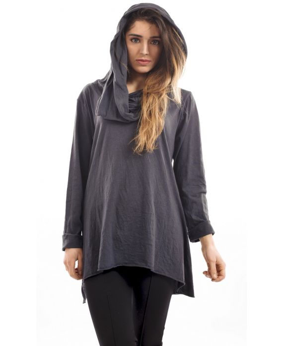 Con CAPPUCCIO T-SHIRT GRIGIO S7029