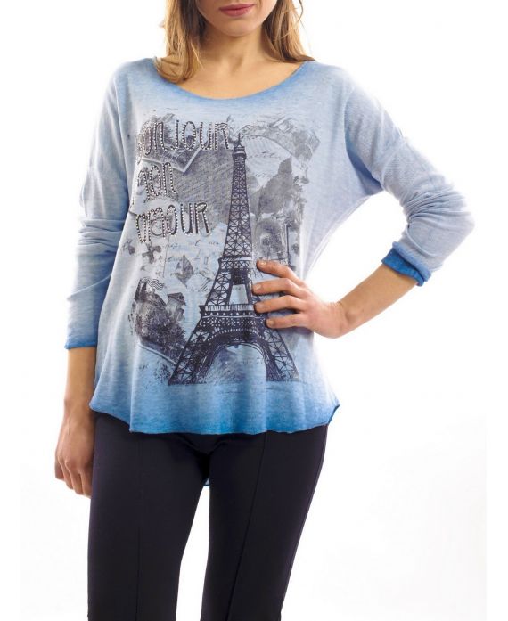 T-SHIRT DELAVE PARIJS STRASS BLAUW S7030