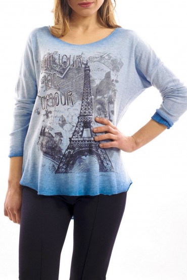 T-SHIRT DELAVE PARIS STRASS BLEU S7030