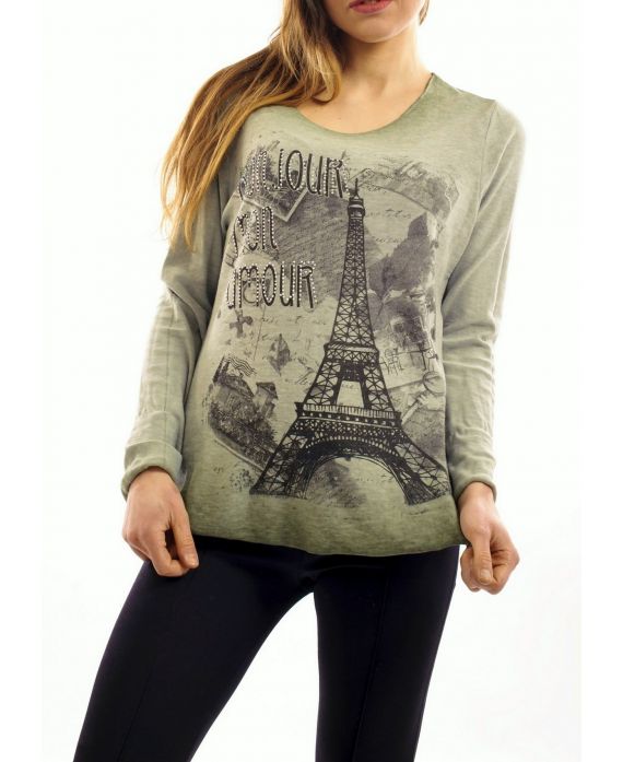 T-SHIRT DELAVE PARIS STRASS VERT S7030