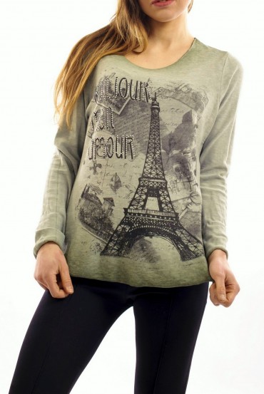 T-SHIRT DELAVE PARÍS RHINESTONE VERDE S7030