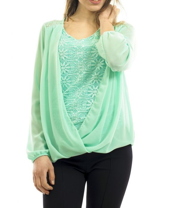CAMICETTA DRAPEE LACE VERDE PASTELLO S9003