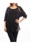 T-SHIRT MIX MATERIAL BLACK S7042