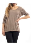 T-SHIRT STUDDED POCKETS TAUPE S7032
