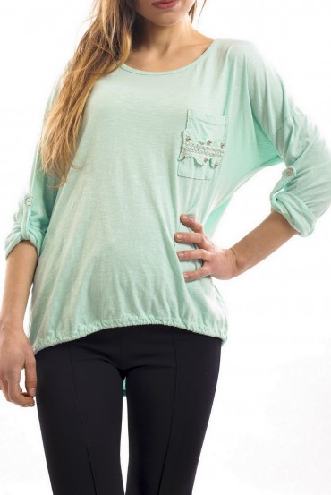 T-SHIRT STUDDED POCKETS GREEN S7032