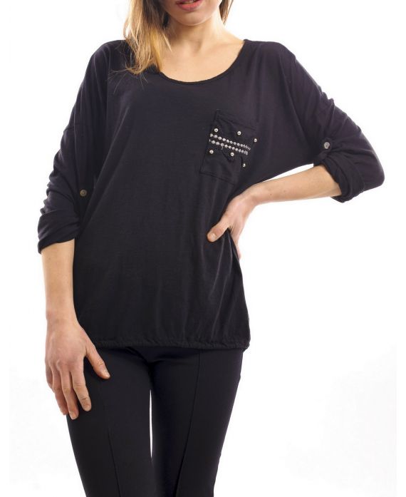 T-SHIRT ZAKKEN CLOUTEES ZWART S7032