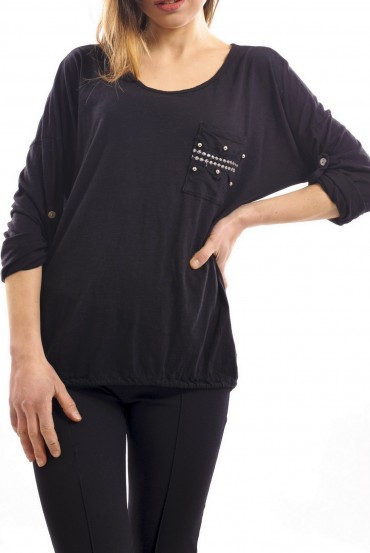 T-SHIRT ZAKKEN CLOUTEES ZWART S7032
