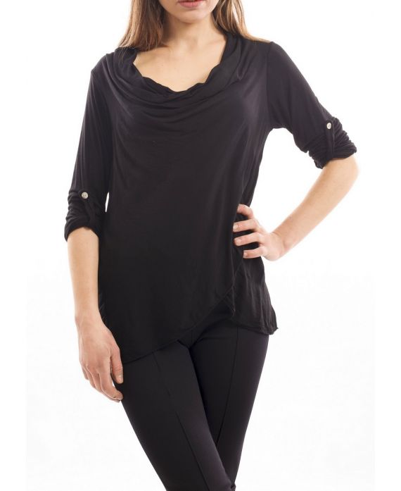 DRAPED T-SHIRT BLACK S7034