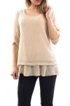 TUNIC MIX MATERIAL BEIGE S7017