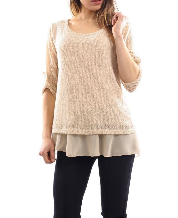 TUNIC MIX MATERIAL BEIGE S7017