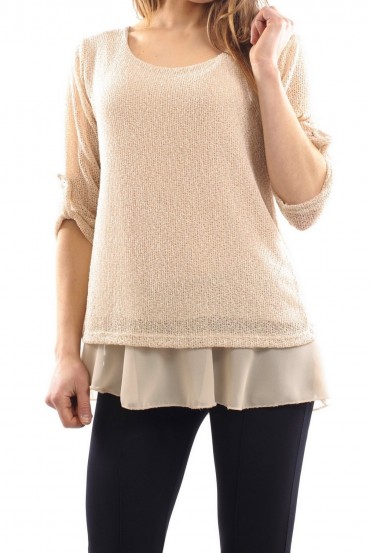 TUNIC MIX MATERIAL BEIGE S7017