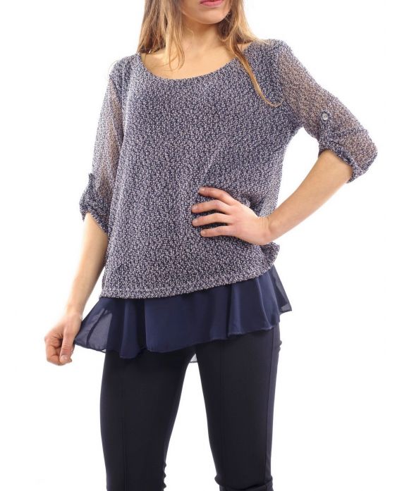 TUNIC MIX MATERIAL NAVY S7017