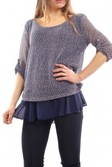 TUNIC MIX MATERIAL NAVY S7017