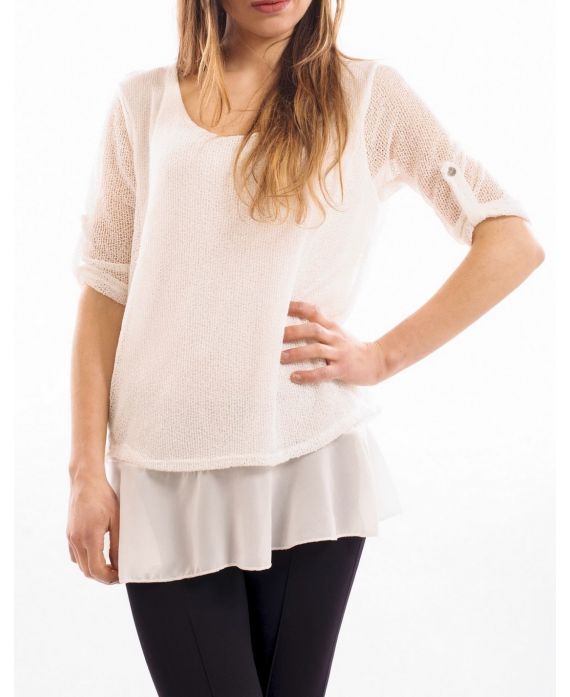 TUNIC MIX MATERIAL WHITE S7017