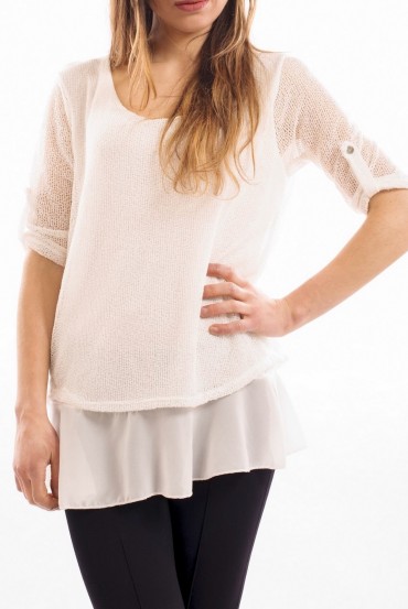TUNIC MIX MATERIAL WHITE S7017