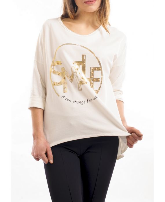 T-SHIRT CLOUTE SMILE BLANC S7010